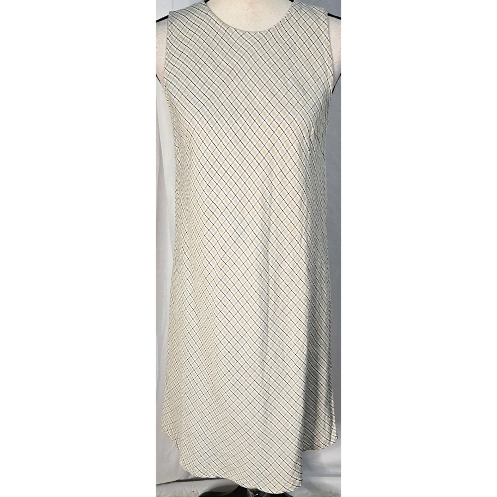 Vintage Y2K 90s American Eagle Dress Linen Plaid Sleeveless A Line Grunge Beige